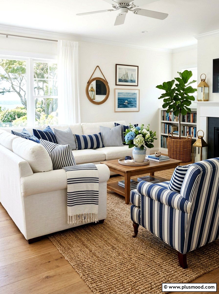 Striped Textile Living Room - 25 summer nautical decor ideas for living room
