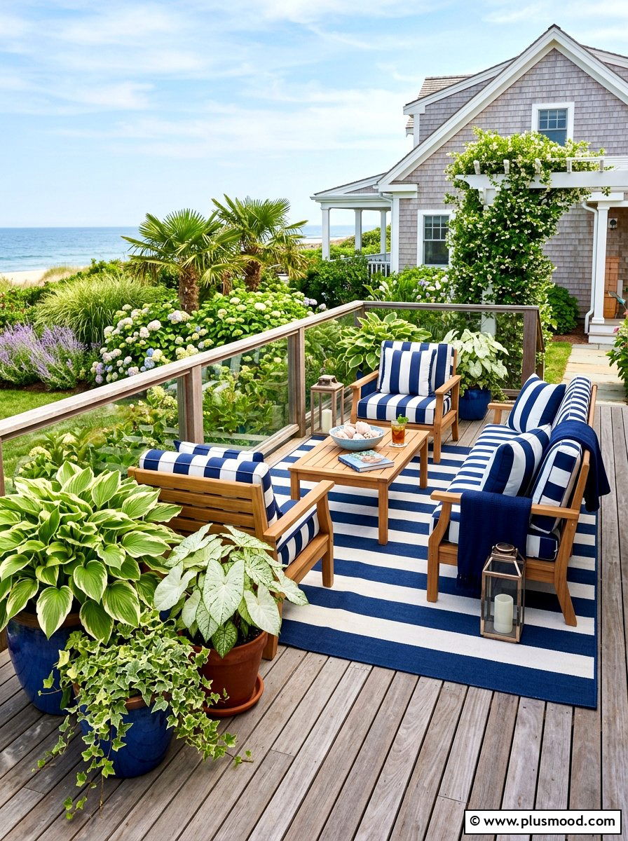 Striped backyard deck - 25 bright summer decor ideas