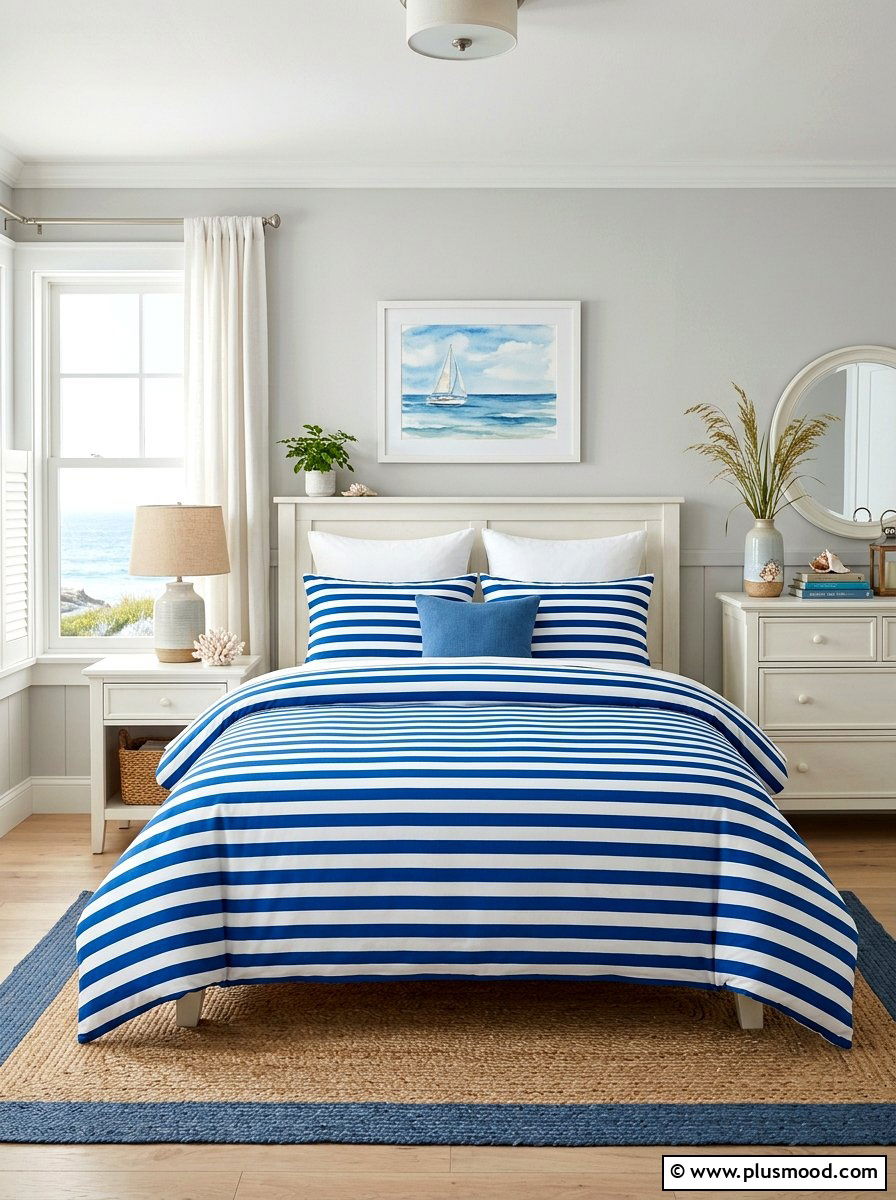 Striped bedding coastal bedroom - 25 coastal summer bedroom ideas