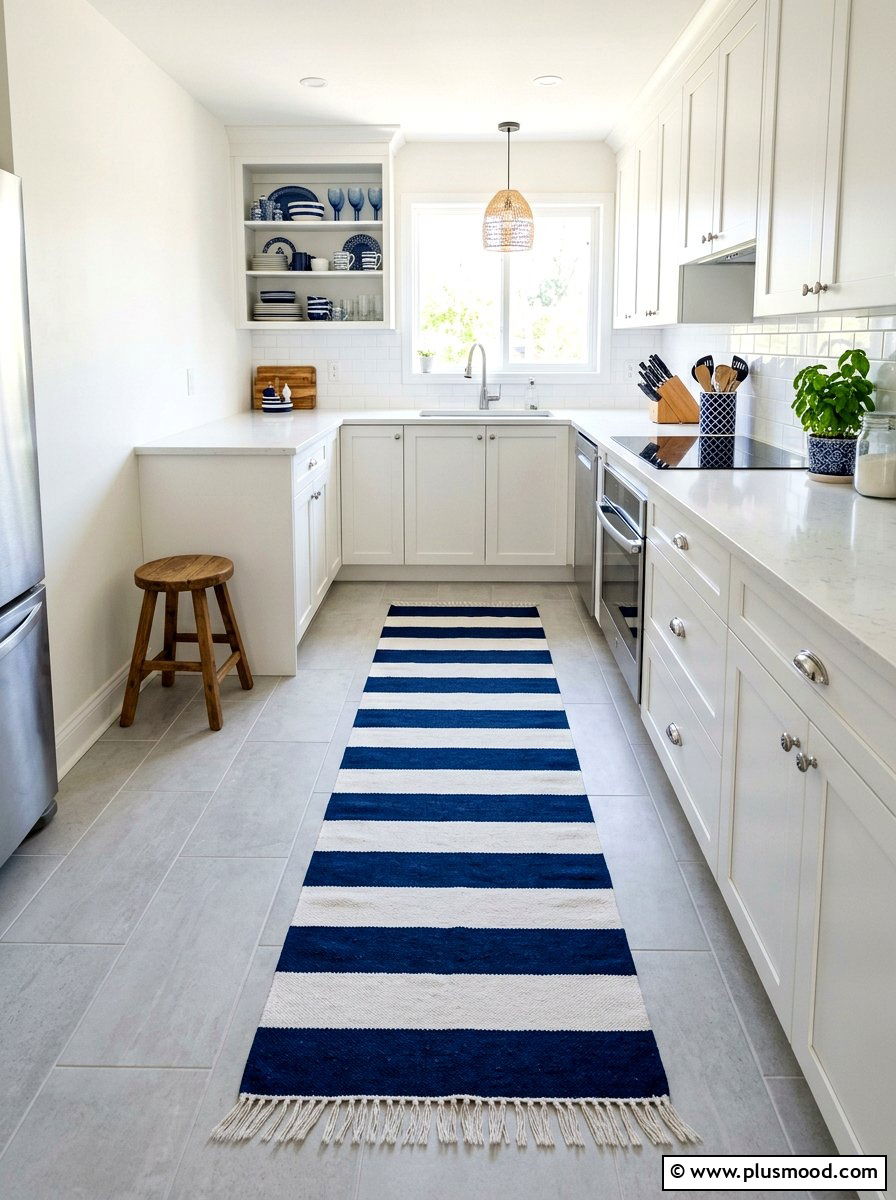 Striped kitchen rug - 25 summer kitchen decor ideas for apartments