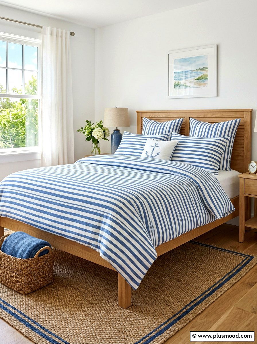 Striped linen pillow - 25 late summer bedroom decor ideas