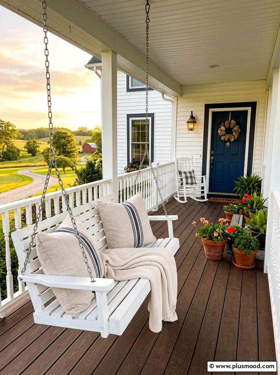 Striped linen porch swing