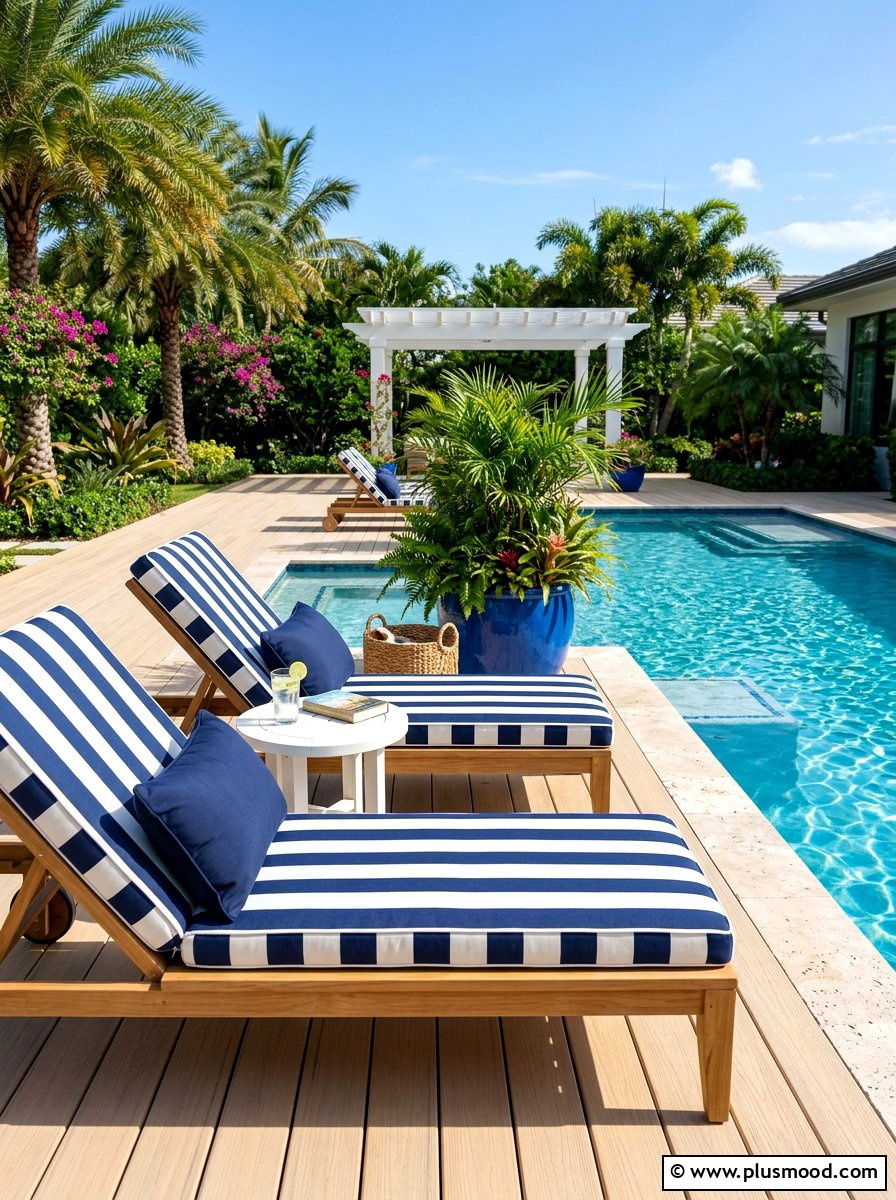 Striped outdoor cushions - 25 summer blue and white decor ideas
