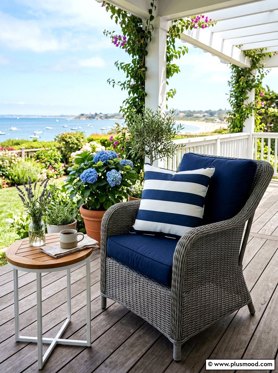 Striped outdoor pillow - 25 summer porch corner decor ideas