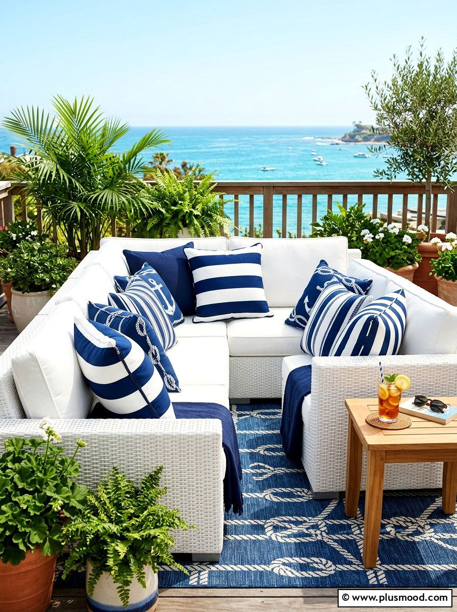 Striped outdoor pillows - 25 simple summer front porch ideas