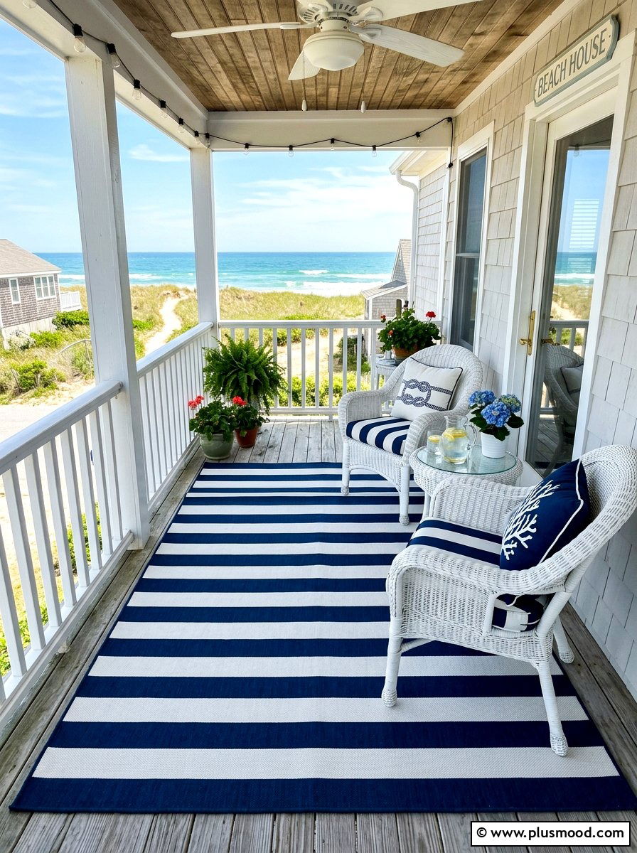 Striped outdoor rug - 25 summer small porch curb appeal ideas