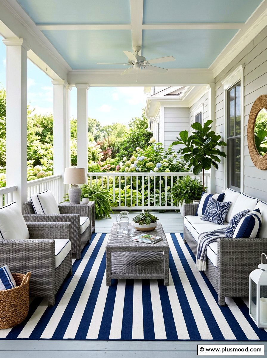 Striped outdoor rug - 25 best summer front porch decor ideas