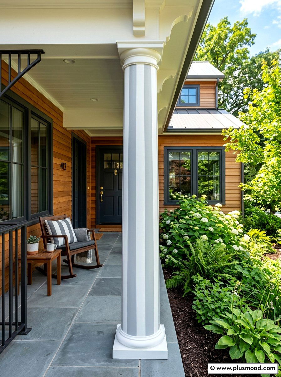 Striped paint porch column - 25 summer porch column decor ideas