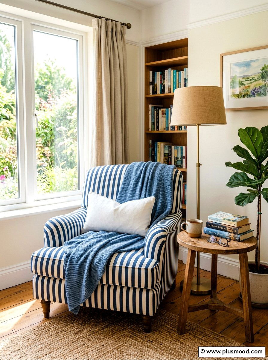 Striped reading nook - 25 summer nautical decor ideas