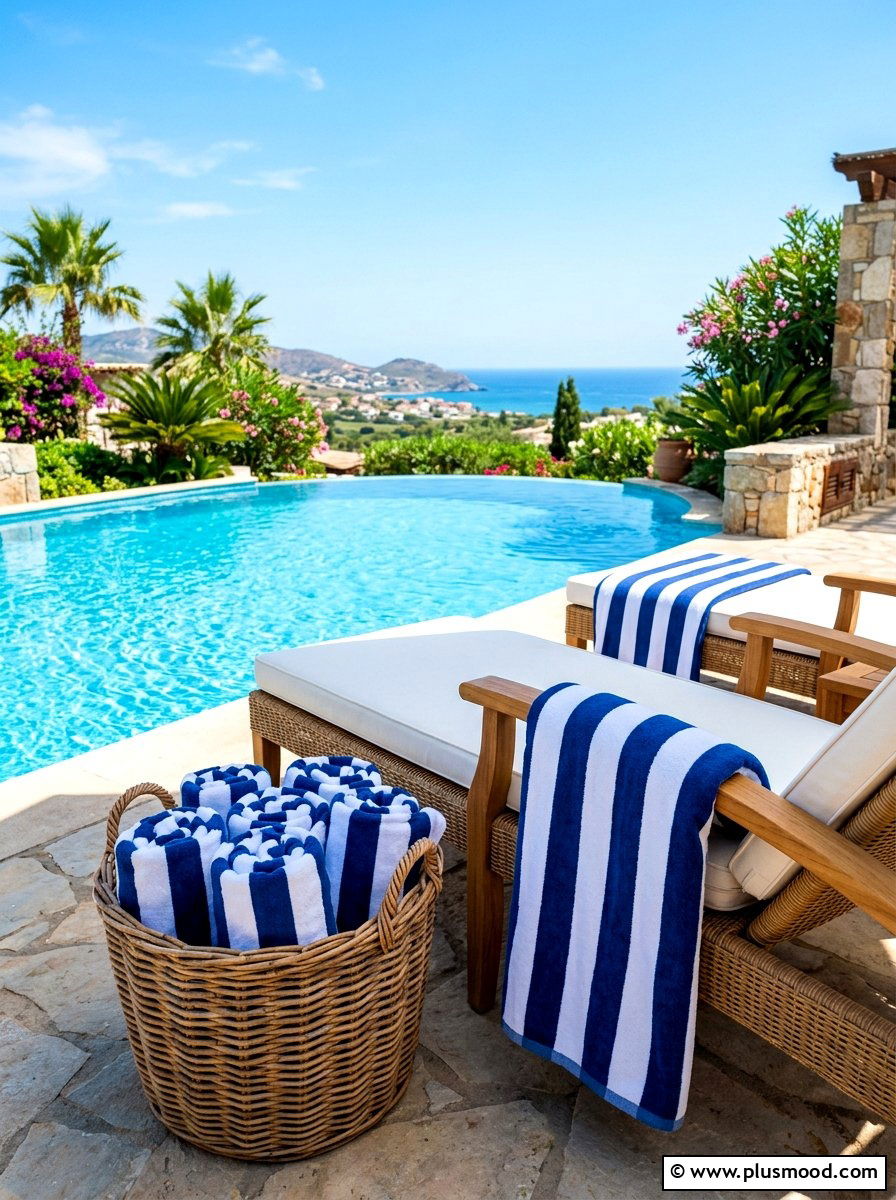 Striped towels - 25 summer poolside decor ideas