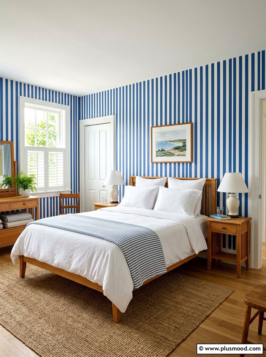 Striped wallpaper guest bedroom - 25 summer guest bedroom ideas