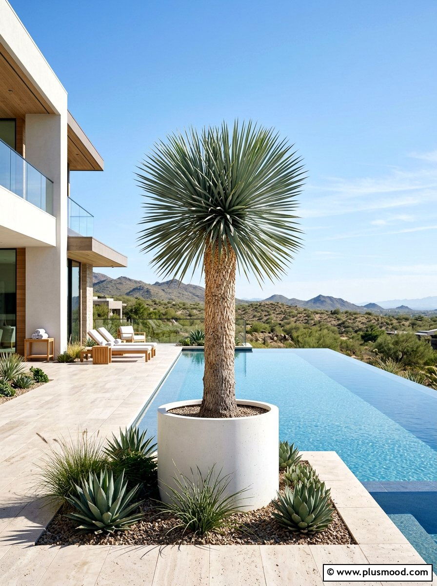 Structural yucca rostrata pool planting - 25 pool landscaping ideas with native plants
