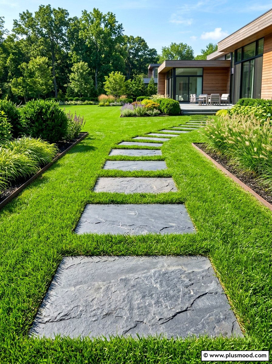 Structured Bluestone Stepping Stones - 25 summer garden pathway ideas