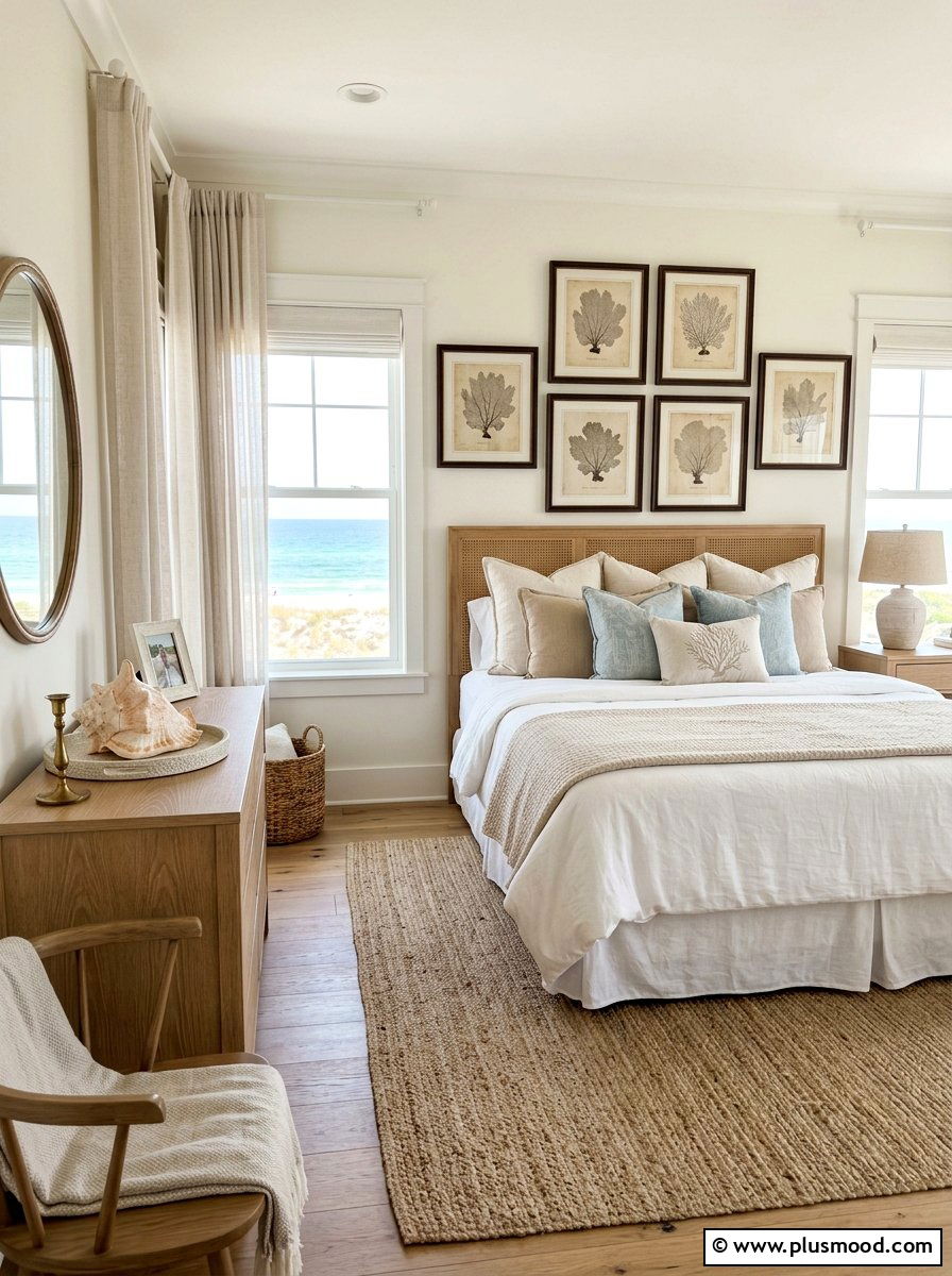 Subtle Seashell Decor Coastal Bedroom - 25 summer coastal farmhouse bedroom ideas