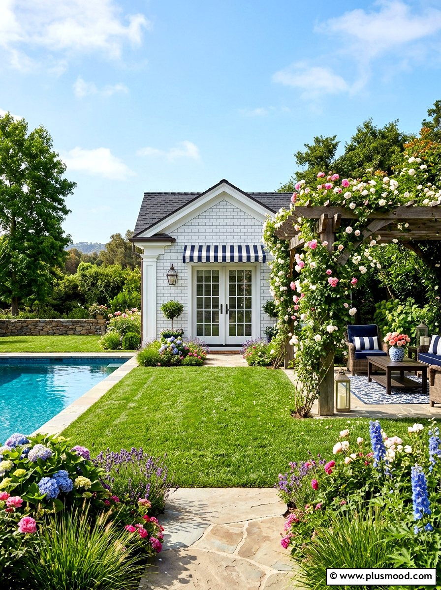 Subway tile pool house - 25 pool landscaping ideas with tile accents