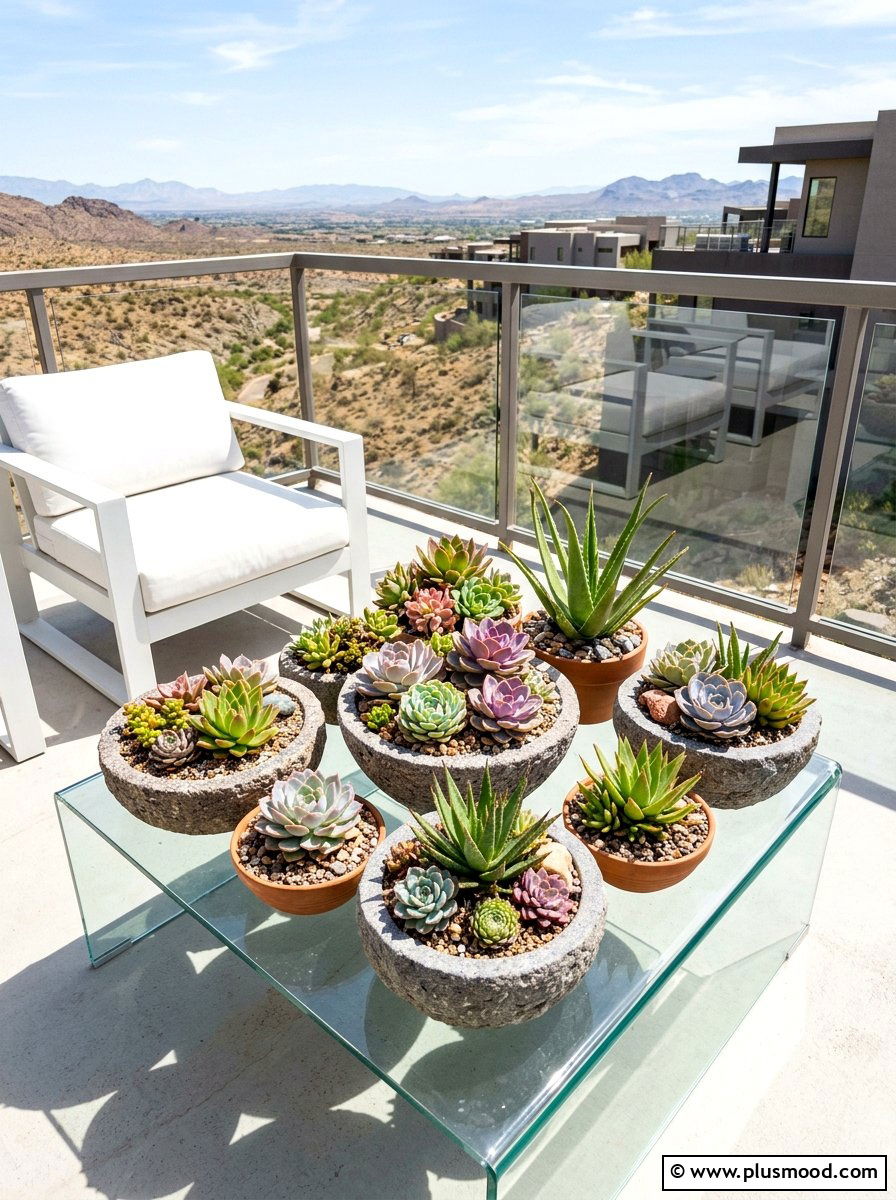 Succulent Balcony Container Garden - 25 summer balcony garden ideas