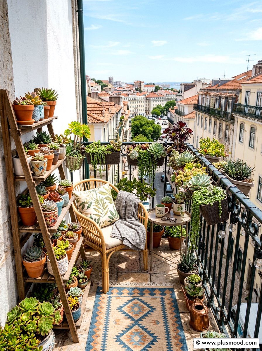 Succulent Balcony - 25 small backyard ideas with succulent garden