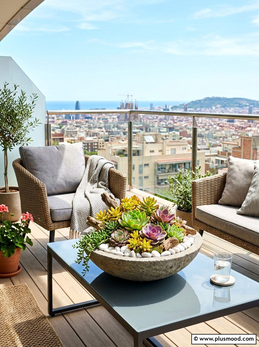 Succulent Bowl Arrangement - 25 summer balcony planter ideas