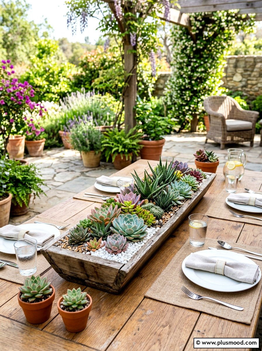 Succulent Centerpiece Table - 25 summer patio party ideas