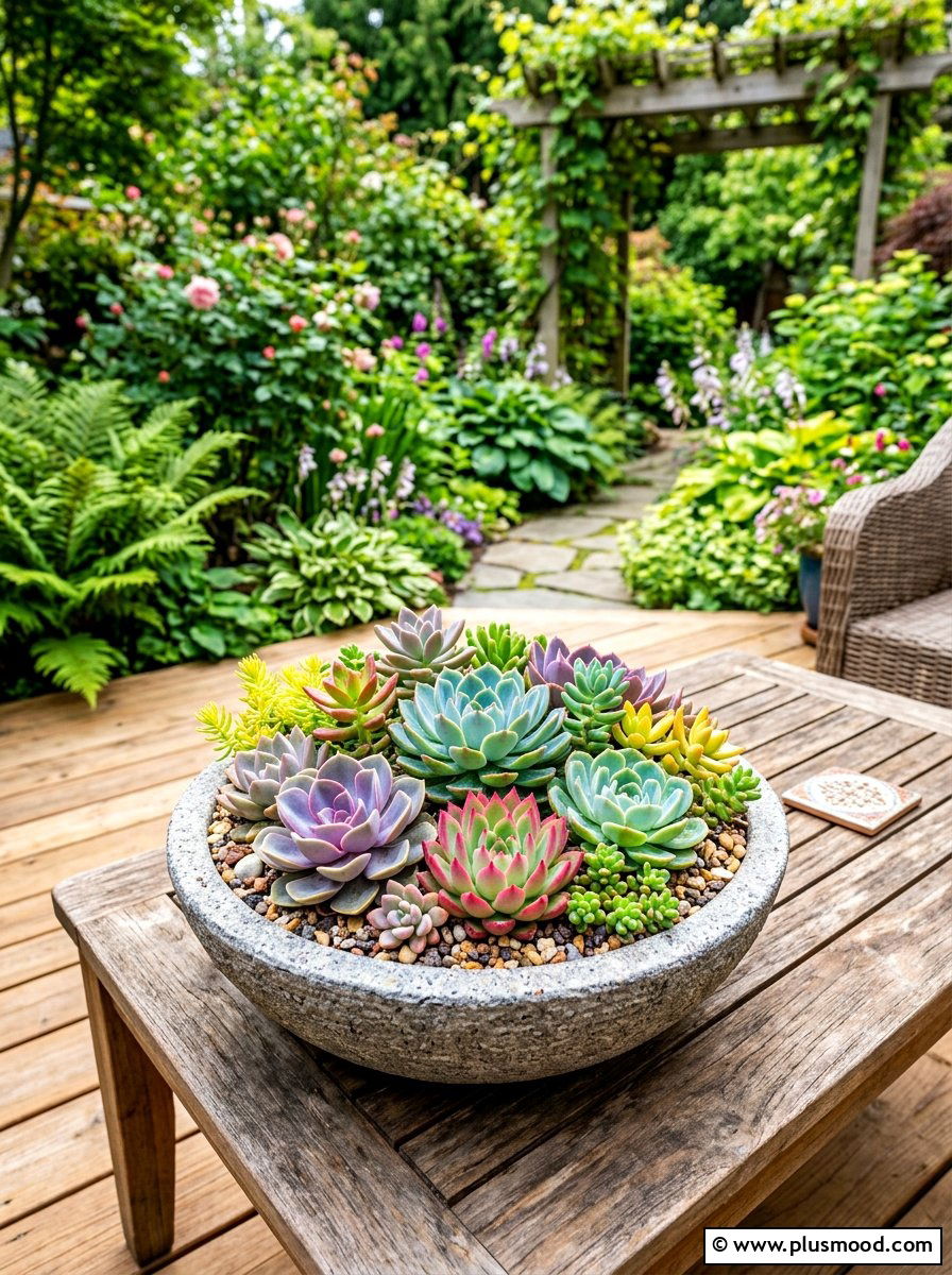 Succulent Deck Bowl - 25 summer deck planter ideas