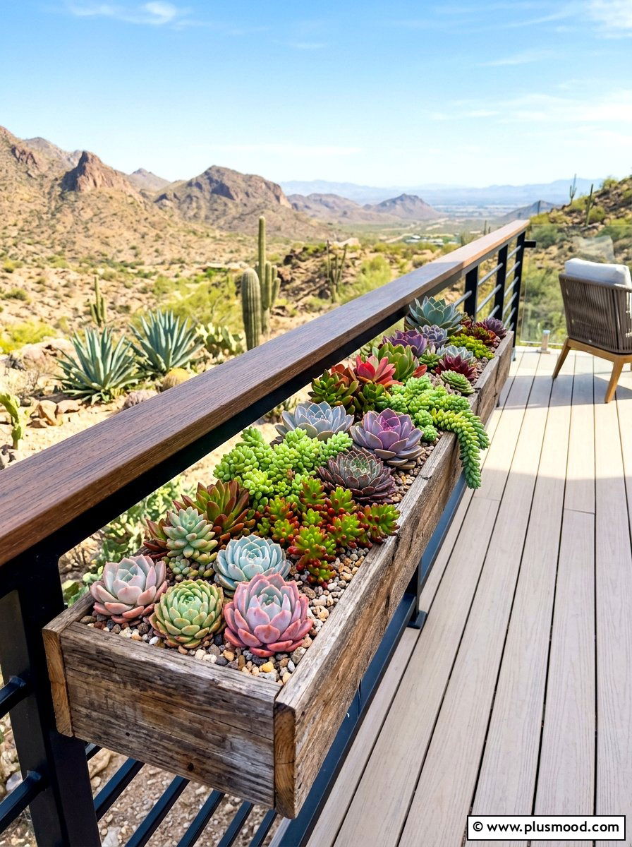 Succulent Deck Rail Garden - 25 summer porch rail planter ideas