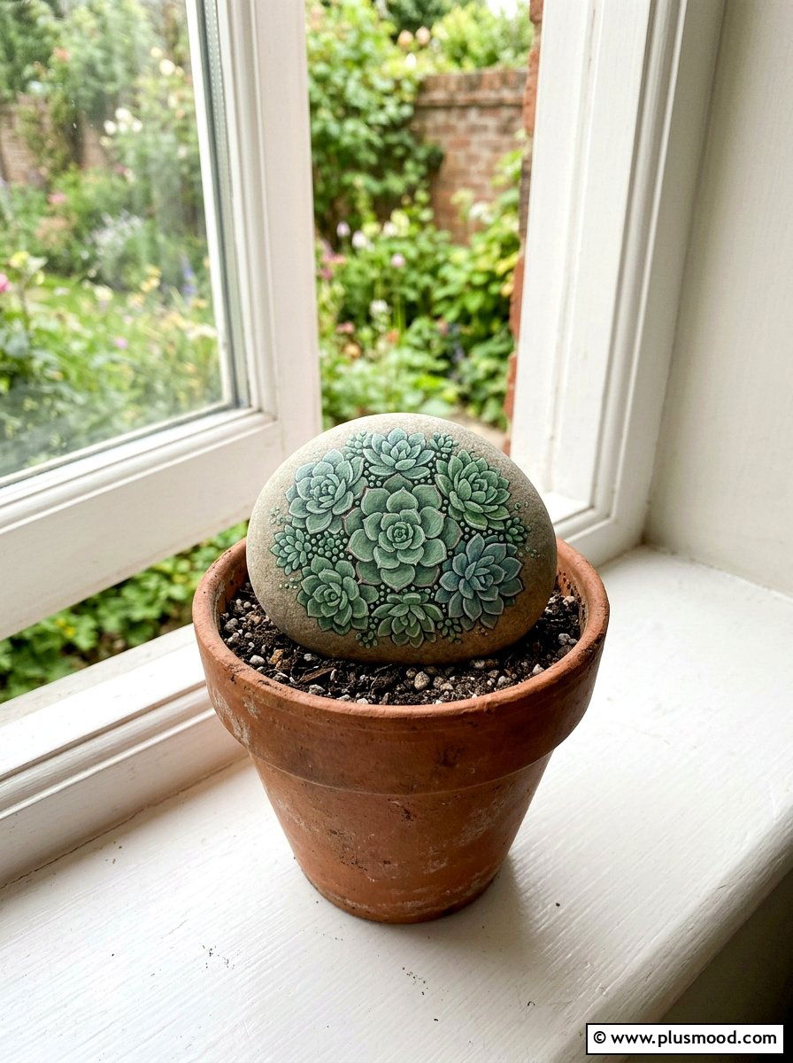 Succulent Dot Stone - 25 painted rock ideas with dot painting