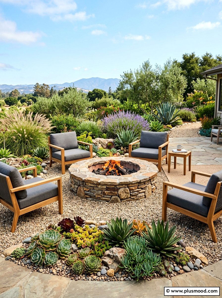 Succulent Fire Pit Landscape - 25 small backyard ideas with succulent garden