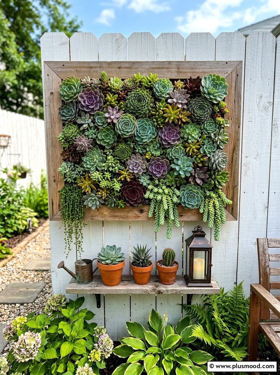 Succulent Frame Planter - 25 small backyard ideas for apartments with fence