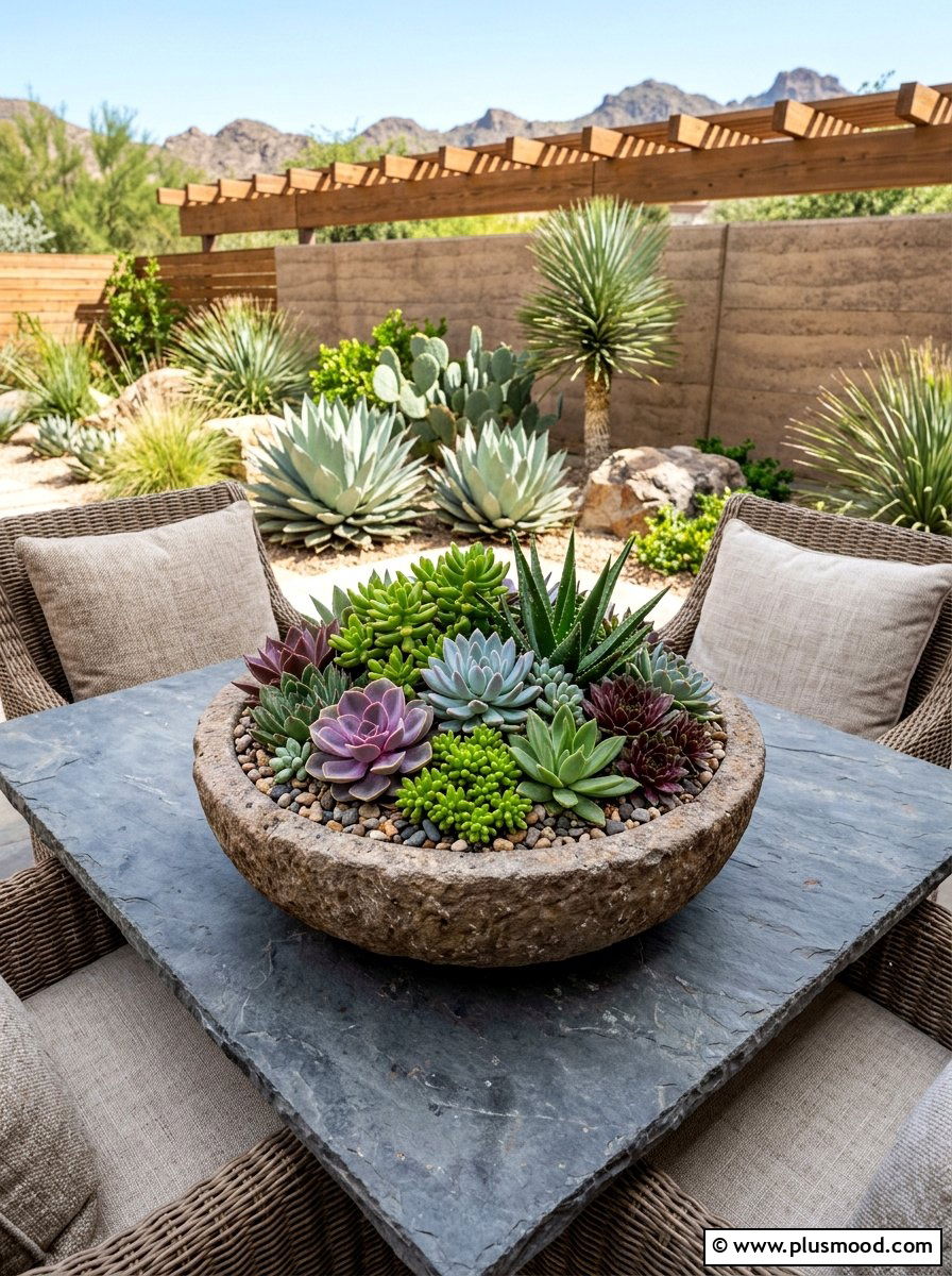 Succulent Garden Centerpiece - 25 summer balcony table decor ideas