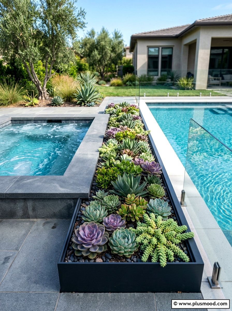 Succulent Garden Pool Border - 25 pool landscaping ideas for hot tubs