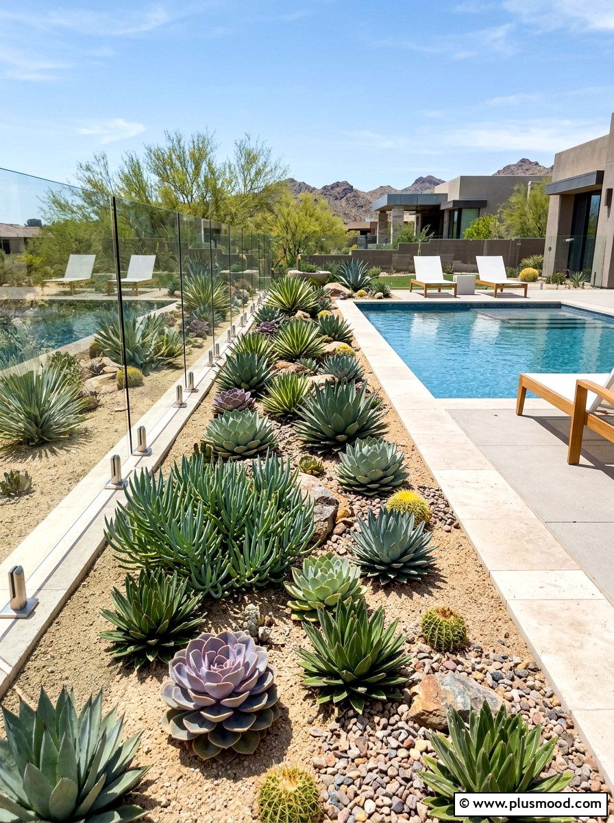 Succulent Garden Pool Border - 25 pool landscaping ideas for beginners