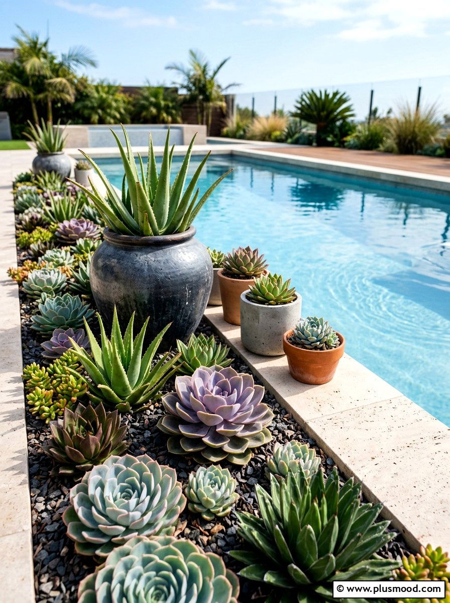 Succulent Garden Pool Edge - 25 pool landscaping ideas for Texas homes