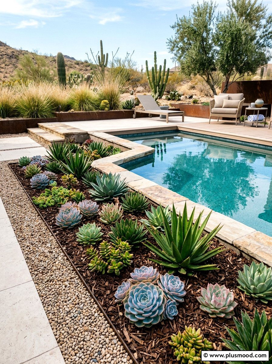 Succulent Garden Pool Mulch - 25 pool landscaping ideas with mulch beds