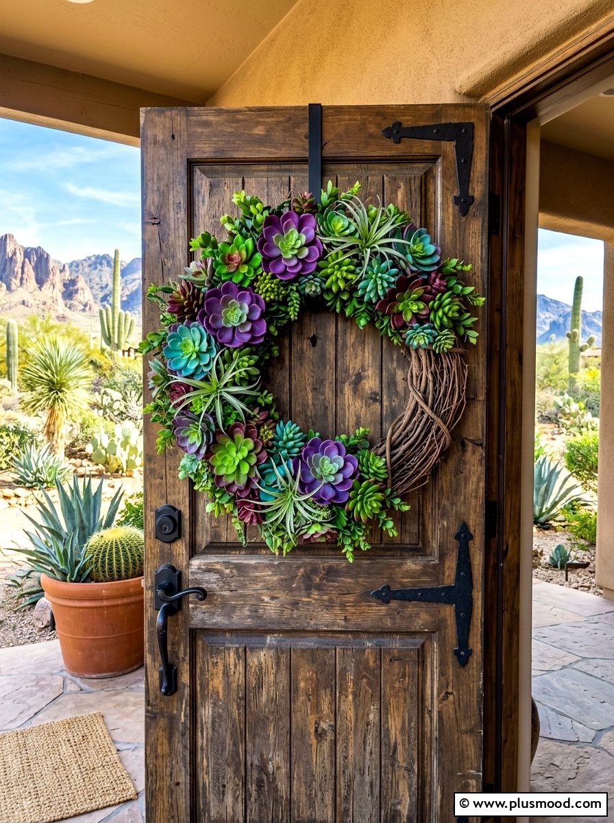 Succulent Grapevine Wreath - 25 summer to fall wreath ideas