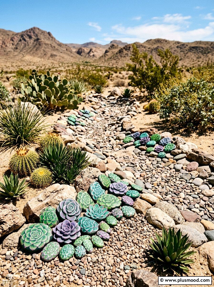 Succulent Painted Pebble - 25 painted rock ideas for pathway markers