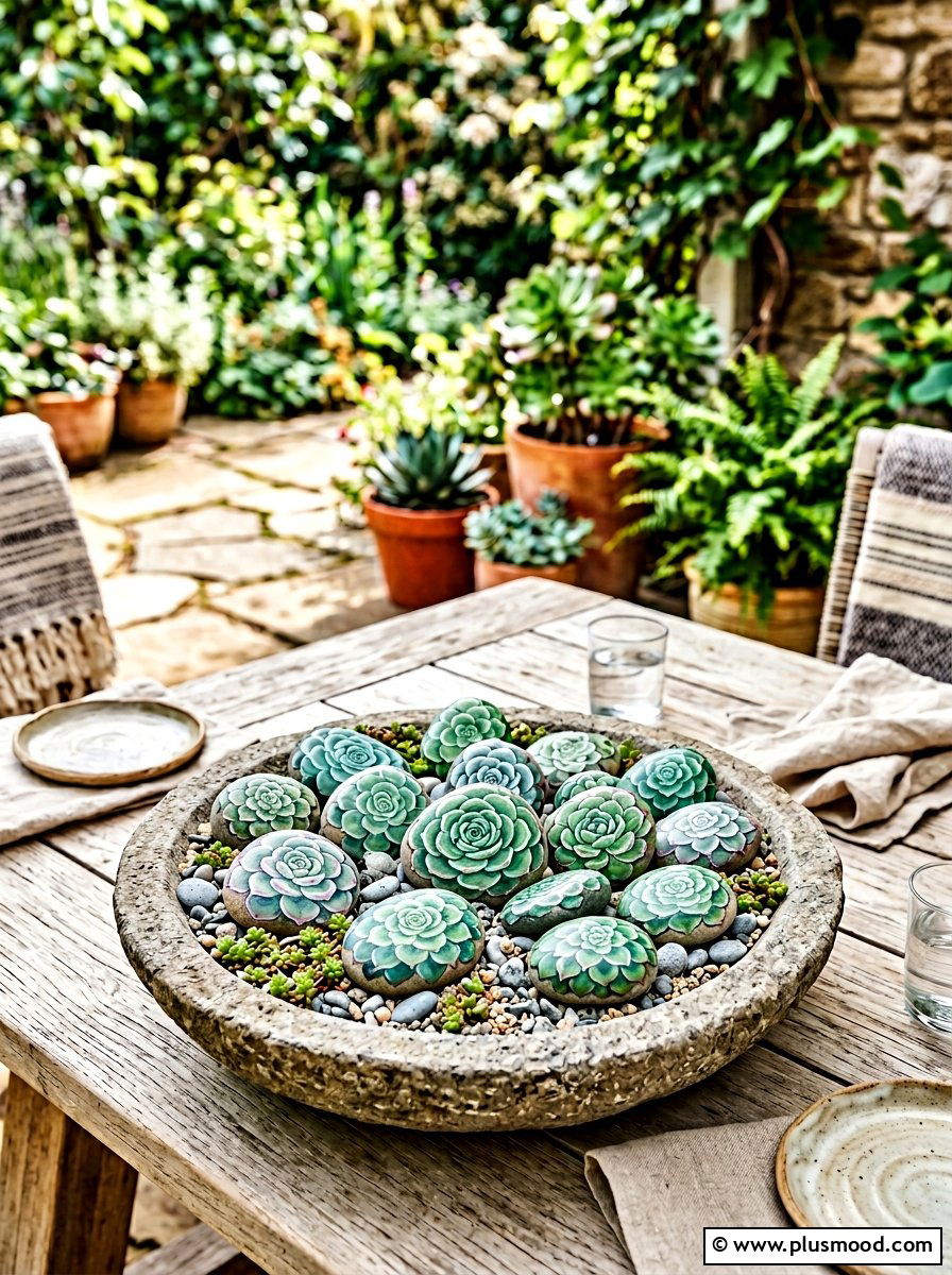 Succulent Painted Rock - 25 painted rock ideas for outdoor gallery