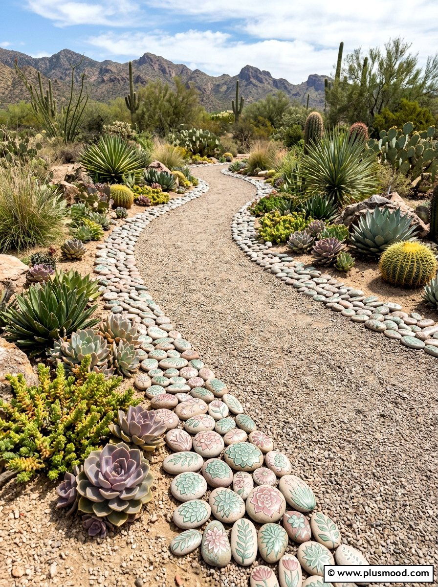 Succulent Painted Rocks - 25 painted rock ideas for pathway art