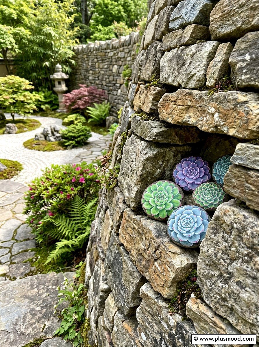 Succulent Painted Stones - 25 painted rock ideas for zen garden