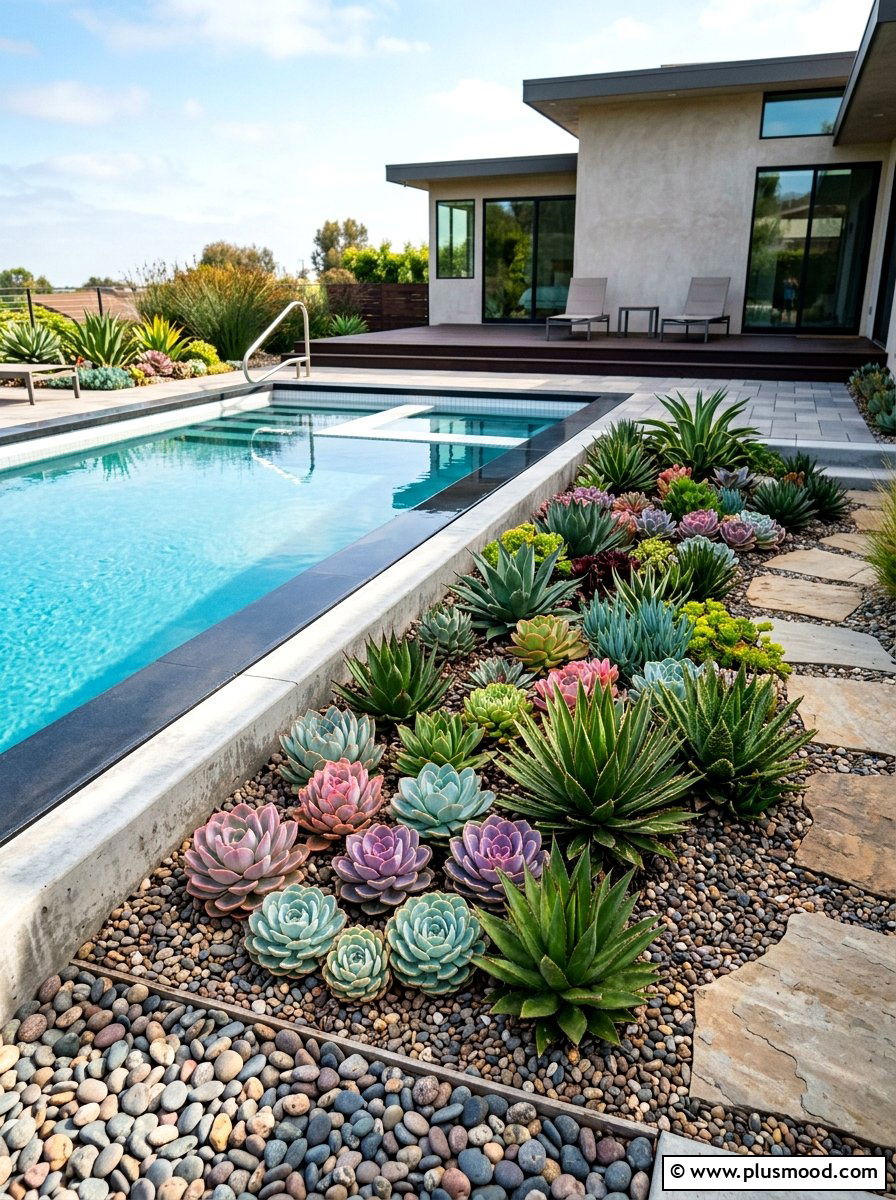 Succulent Pool Garden - 25 pool landscaping ideas for hot climates