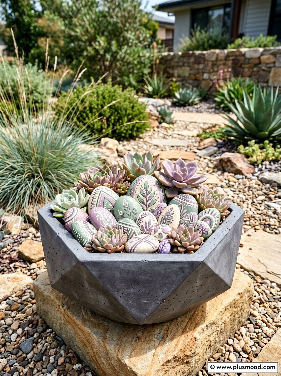 Succulent Rock Art - 25 painted rock ideas for garden