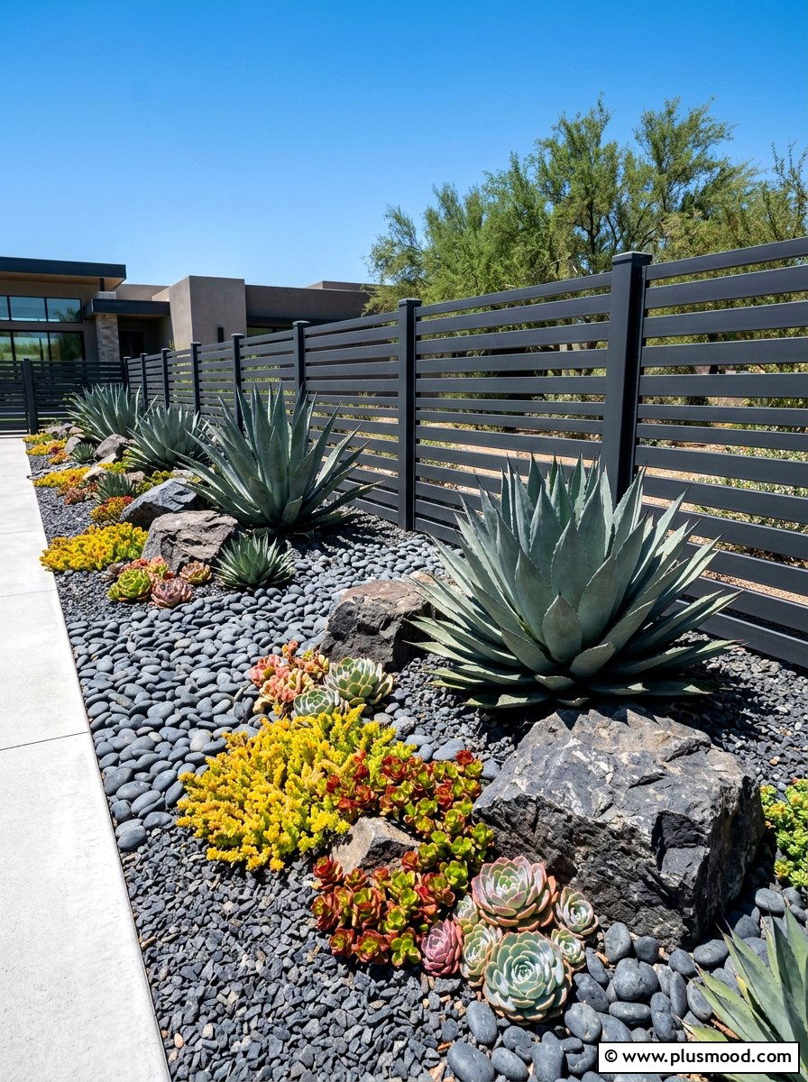 Succulent Rock Garden - 25 summer fence line landscaping ideas