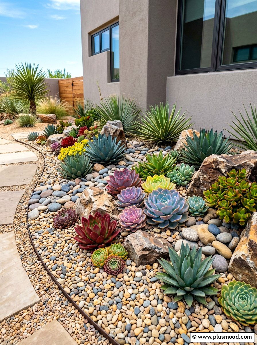 Succulent Rockery Garden Bed - 25 summer side yard landscaping ideas