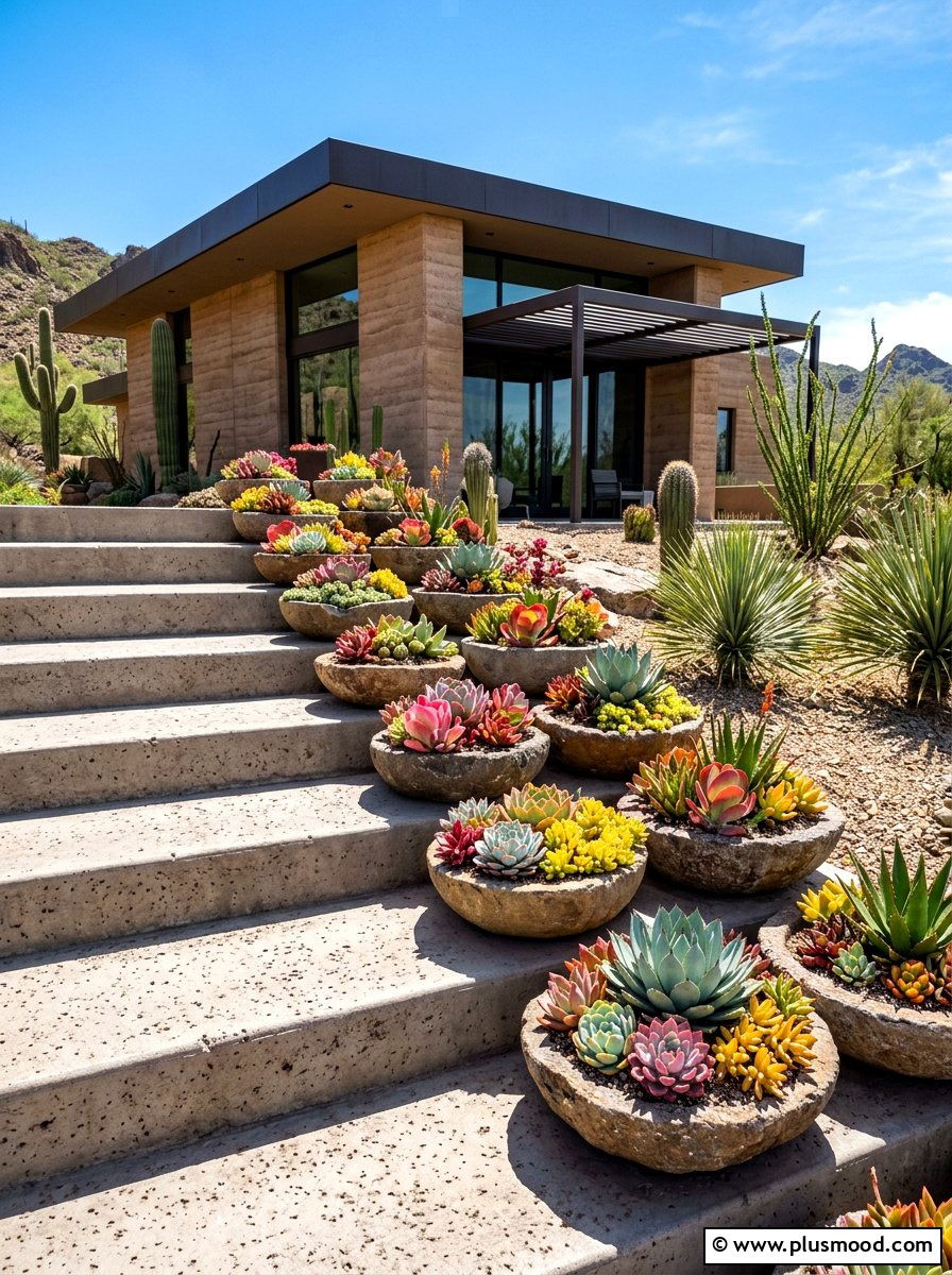 Succulent Stair Garden - 25 summer front steps ideas for summer