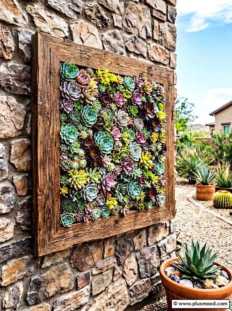 Succulent Vertical Wall Frame - 25 small backyard ideas with vertical garden