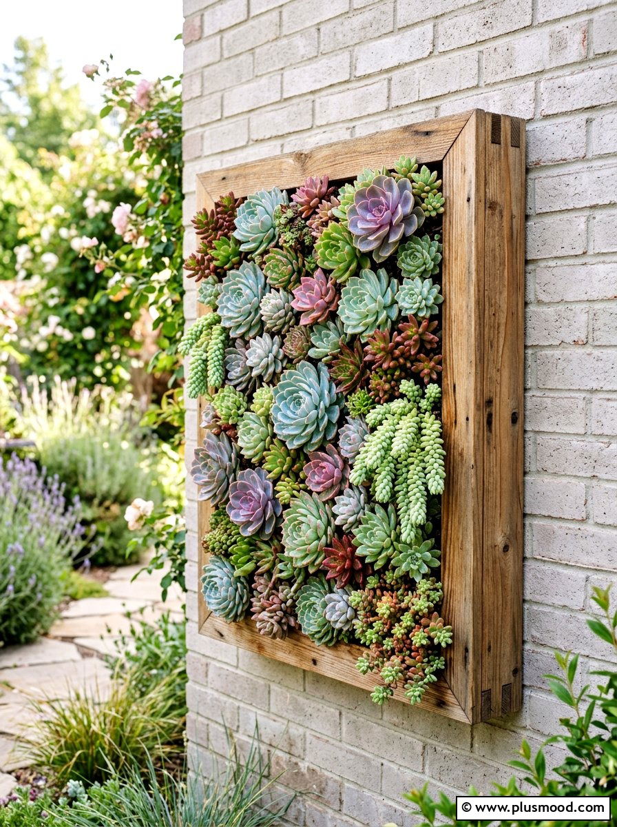 Succulent Wall Planter - 25 small backyard ideas with wooden planter