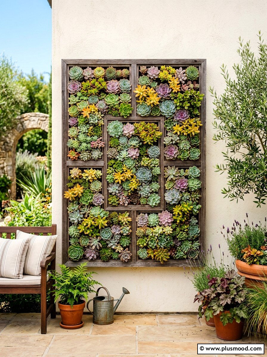 Succulent Wall - 25 summer drought tolerant garden ideas