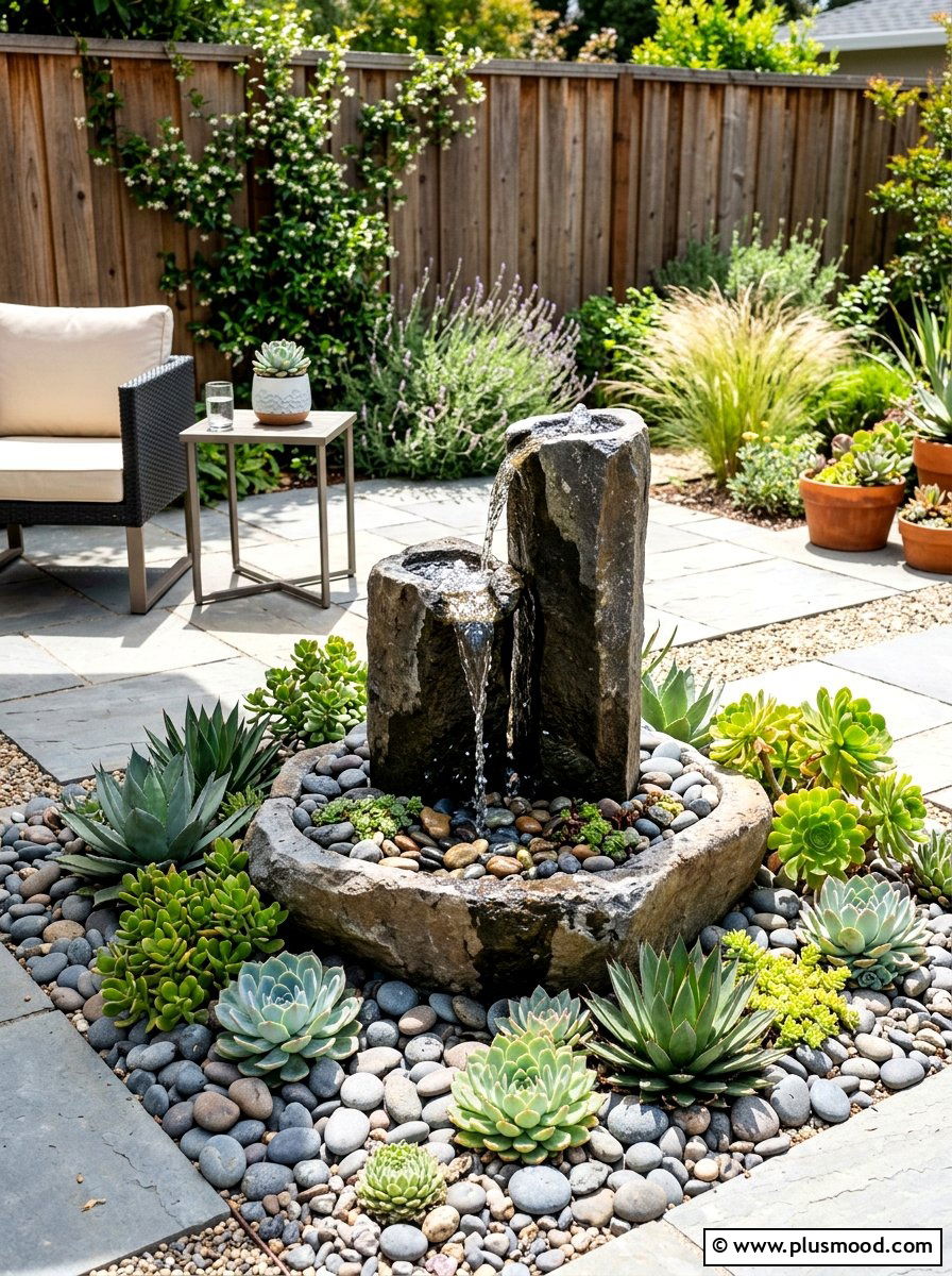 Succulent Water Feature Decor - 25 small backyard ideas with succulent garden