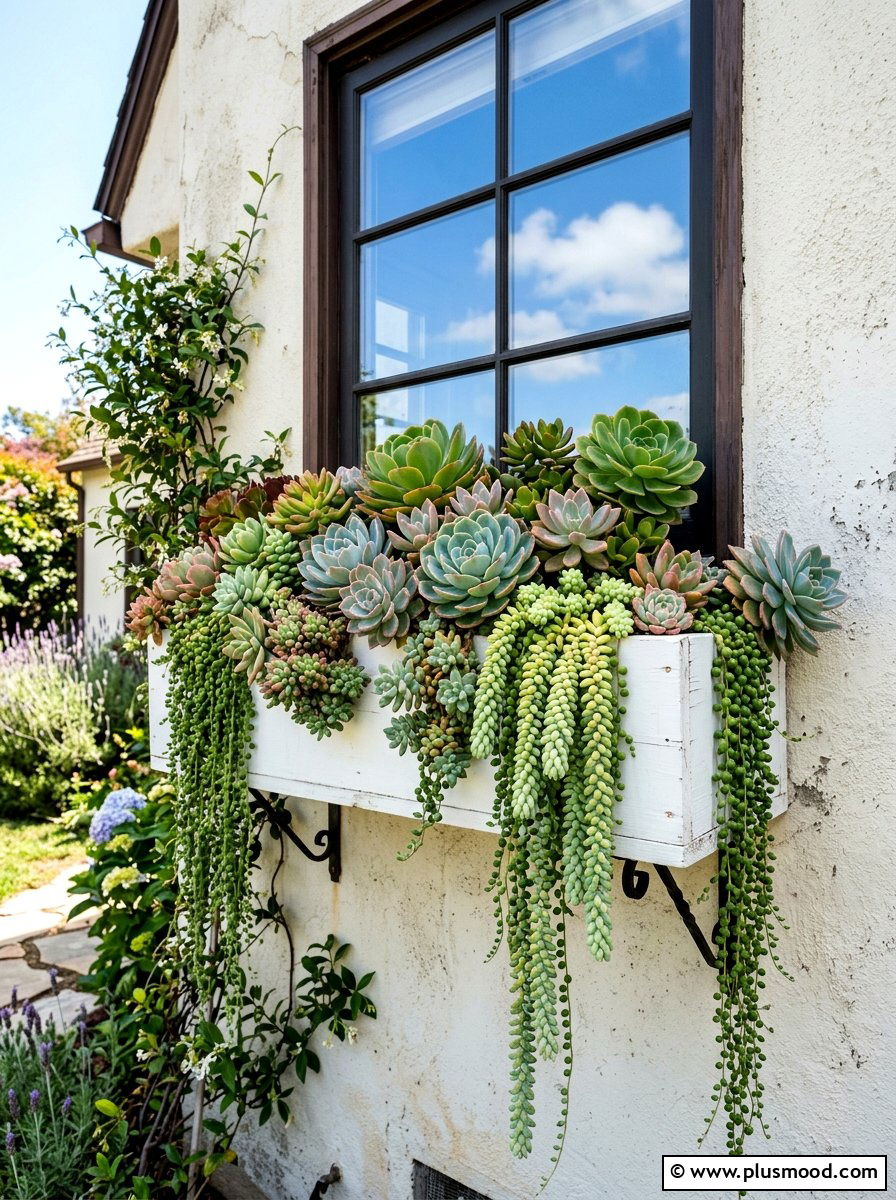 Succulent Window Box Planter - 25 small backyard ideas with succulent garden