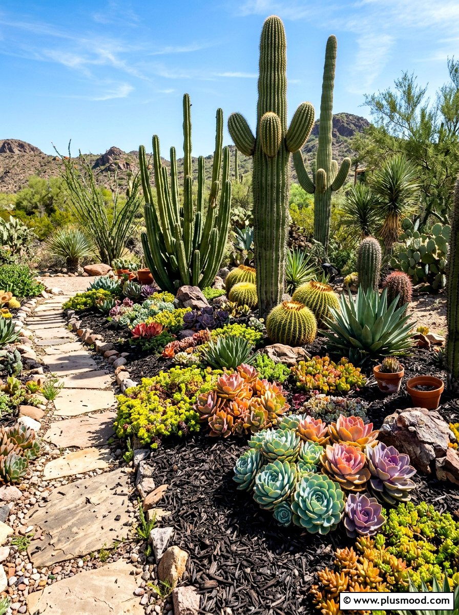 Succulent and cactus mix - 25 small backyard ideas with cactus garden
