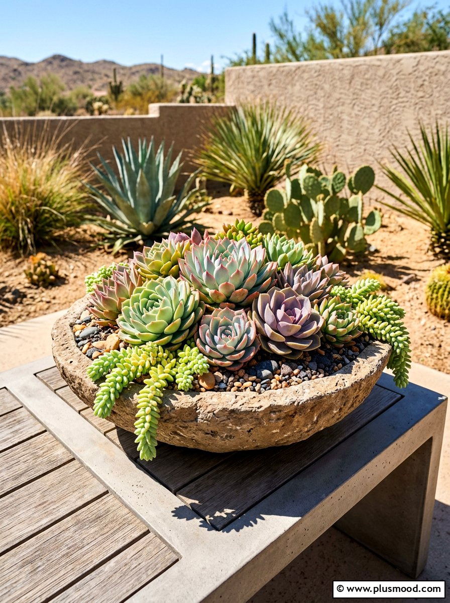 Succulent bowl garden - 25 summer planter ideas for full sun